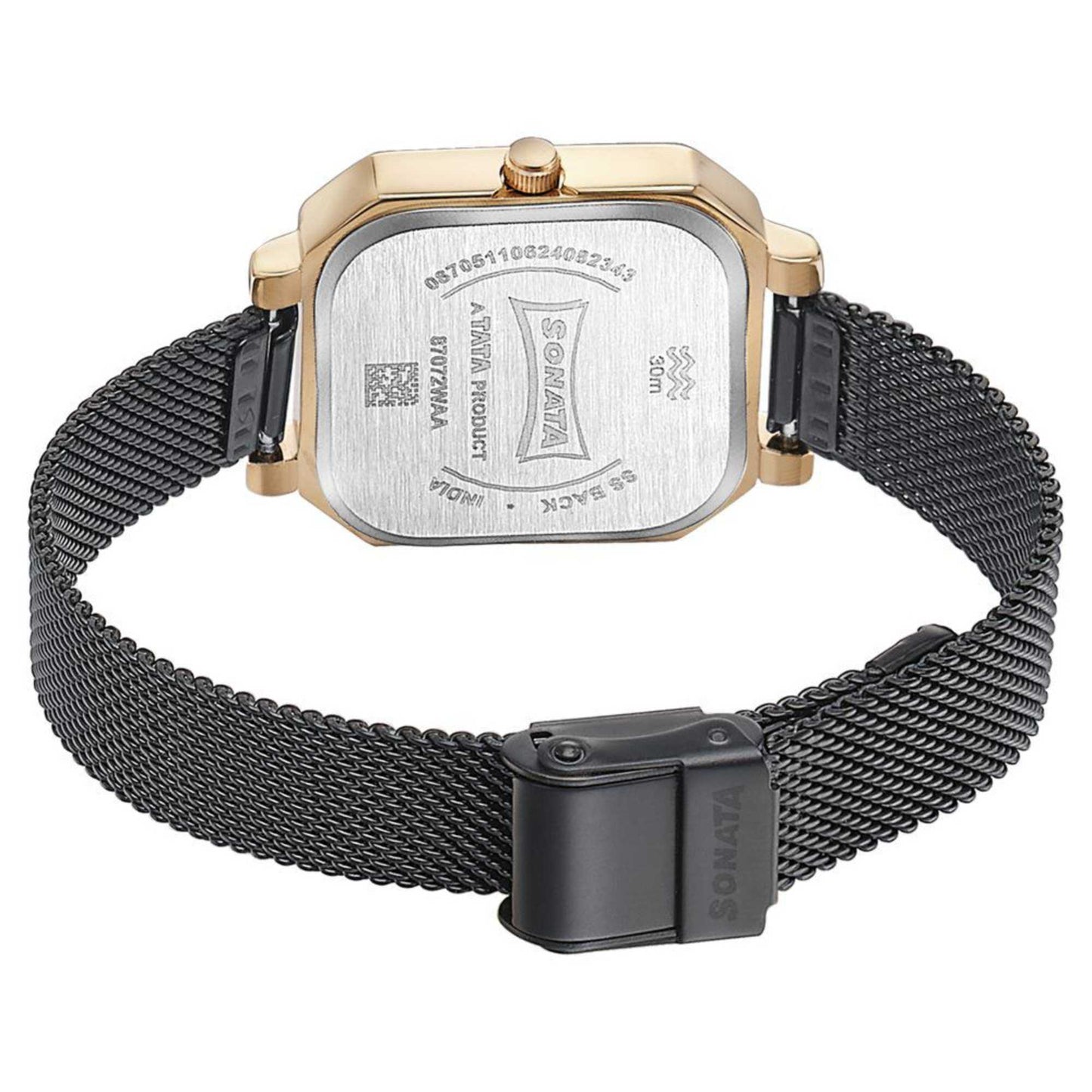 Sonata Modern Edit Quartz Analog Black Dial Black Stainless Steel Strap Watch For Women