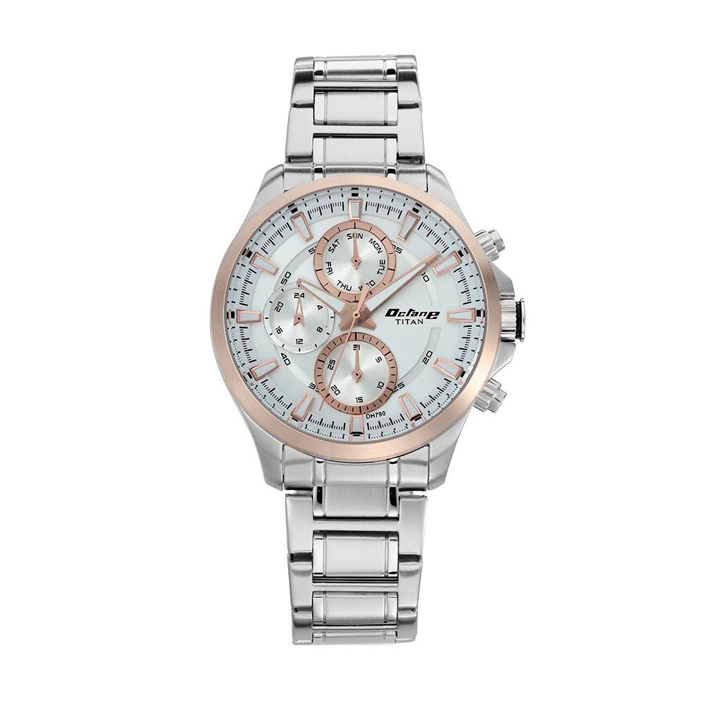 Titan Octane White Dial Quartz Multifunction Stainless Steel Strap watch for Men