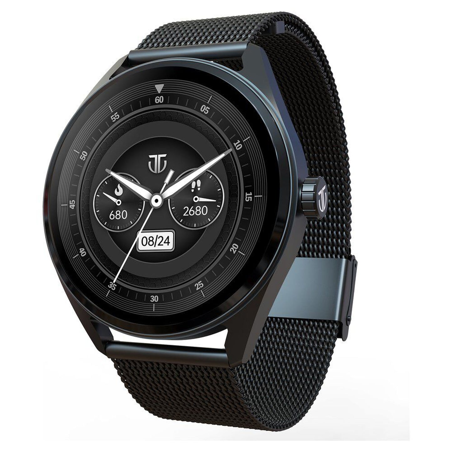 Titan Crest 1.43 Inch AMOLED Display SingleSync Smart Watch for Men With Black Stainless Steel Strap