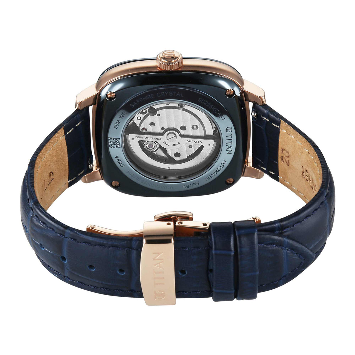 Titan Blue Dial Leather Strap Concealed Automatic Watch for Men