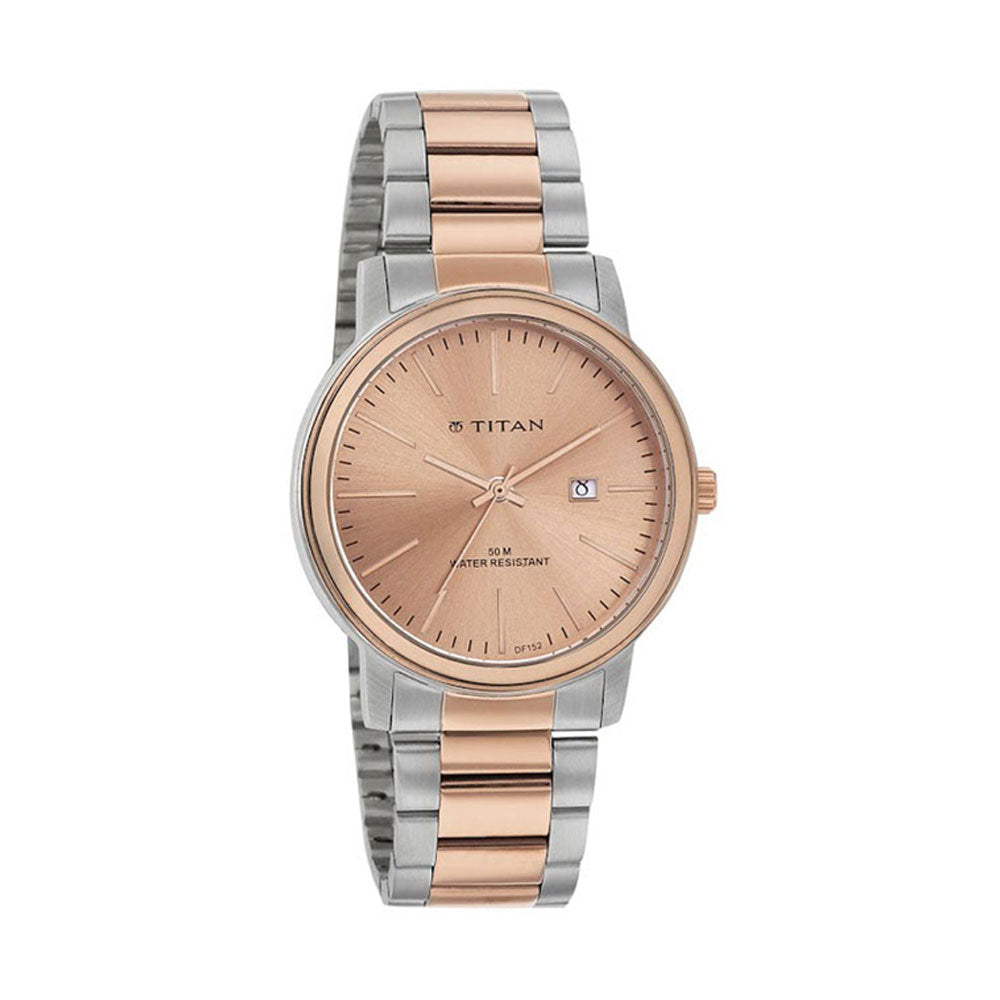 Rose Gold Mens Watch Metal Strap Titan Analog With Date Rose