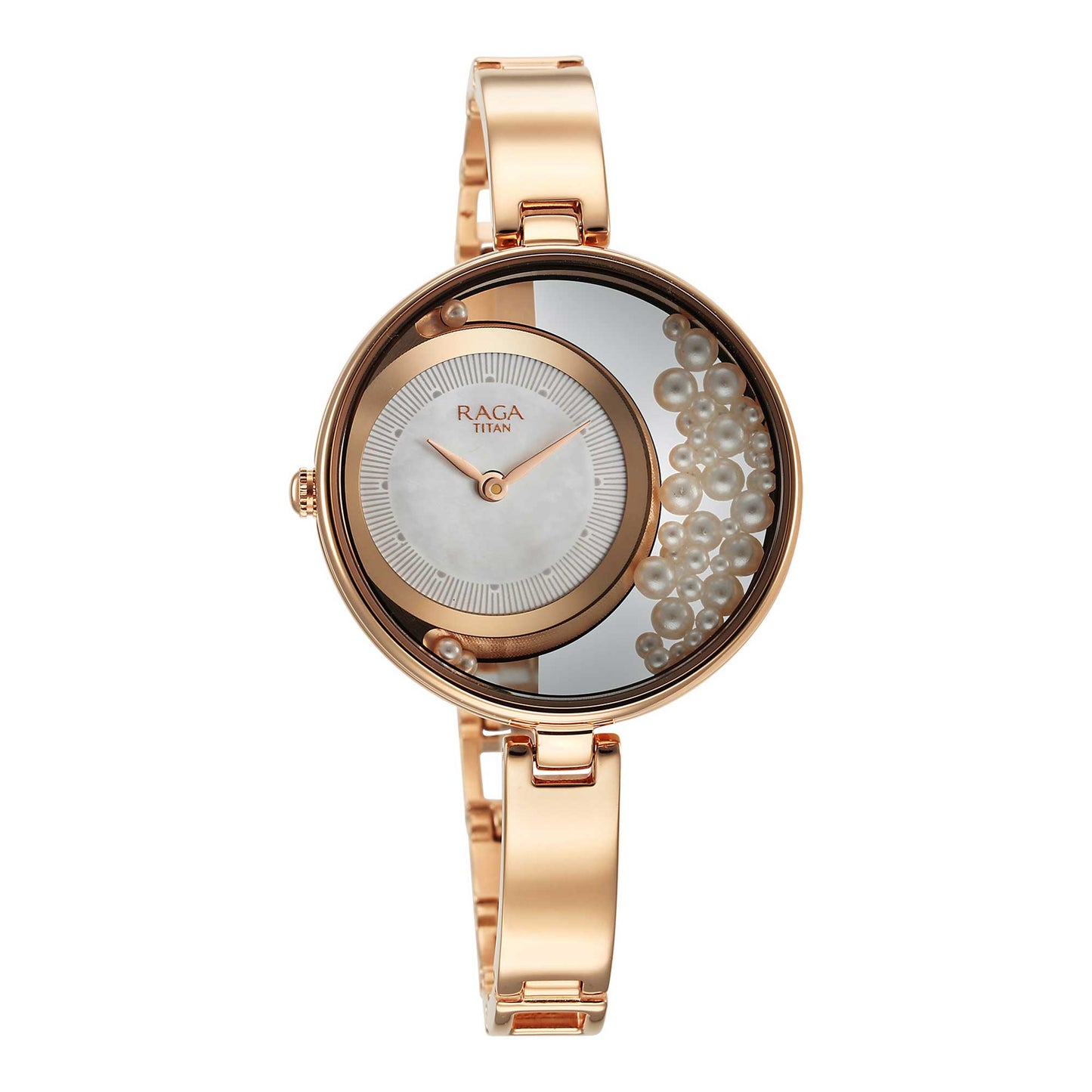 Titan Raga Power Pearls Quartz Analog White Dial Metal Strap Watch for Women 95224WM01