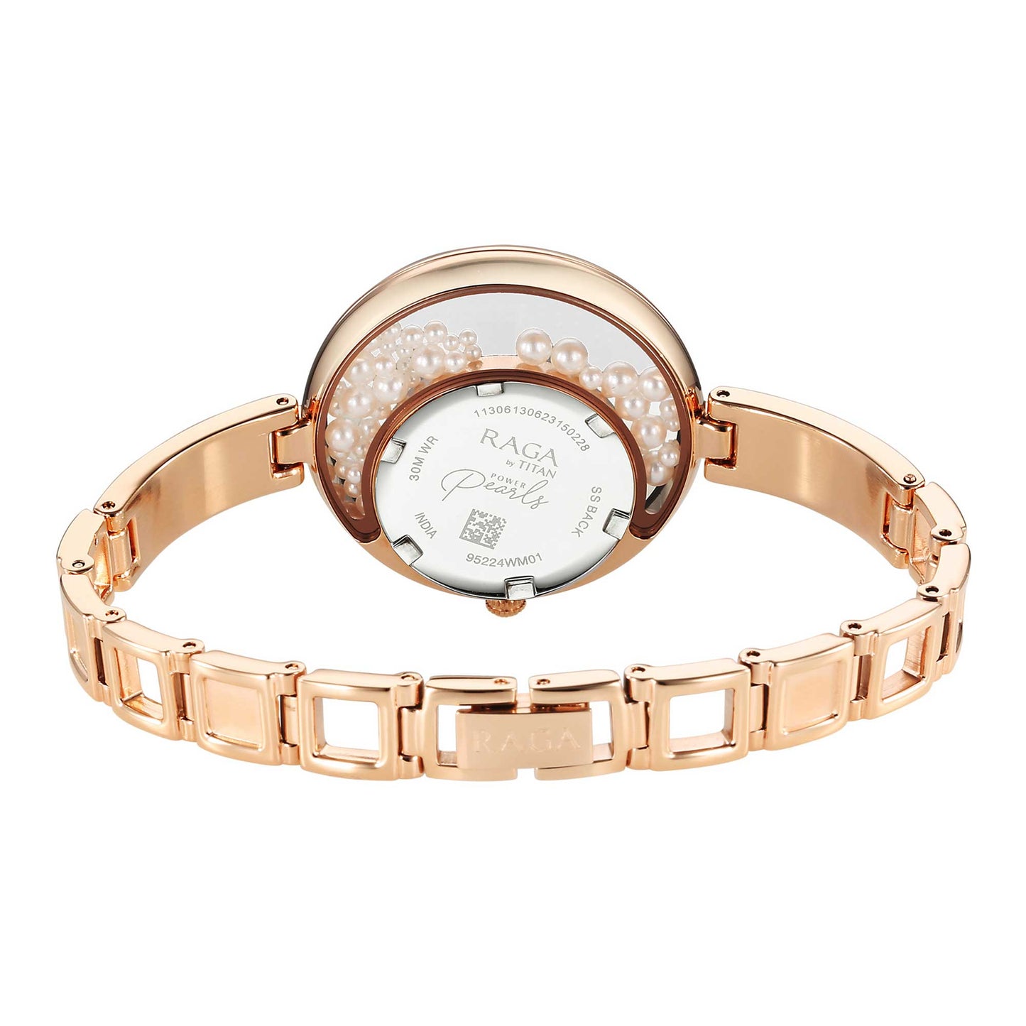 Titan Raga Power Pearls Quartz Analog White Dial Metal Strap Watch for Women 95224WM01