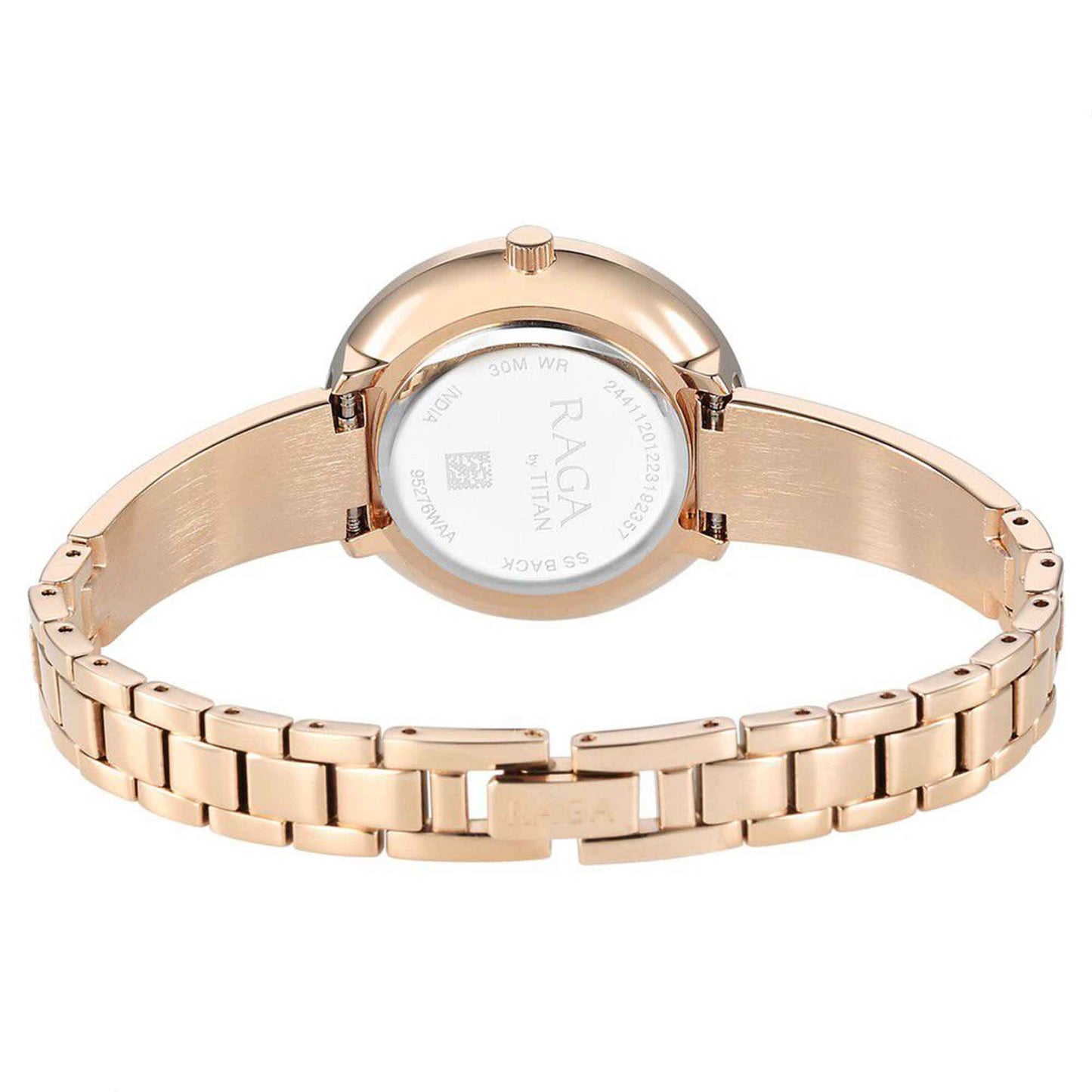 Titan Raga Showstopper Quartz Analog Purple Round Dial Rose Gold Metal Strap Watch For Women