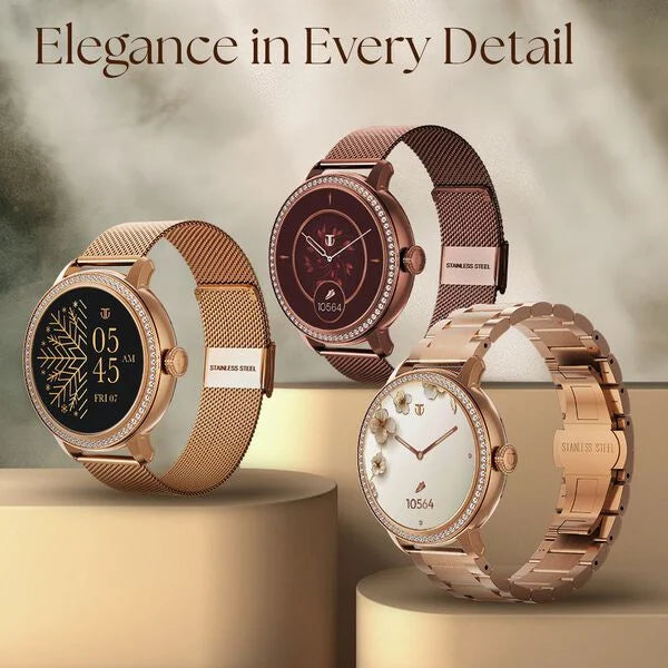 Titan Valerie Premium Smartwatch with All 316L SS construction, Skin Temp. Sensor, Women’s Health, SingleSync BT Calling 95292QM01