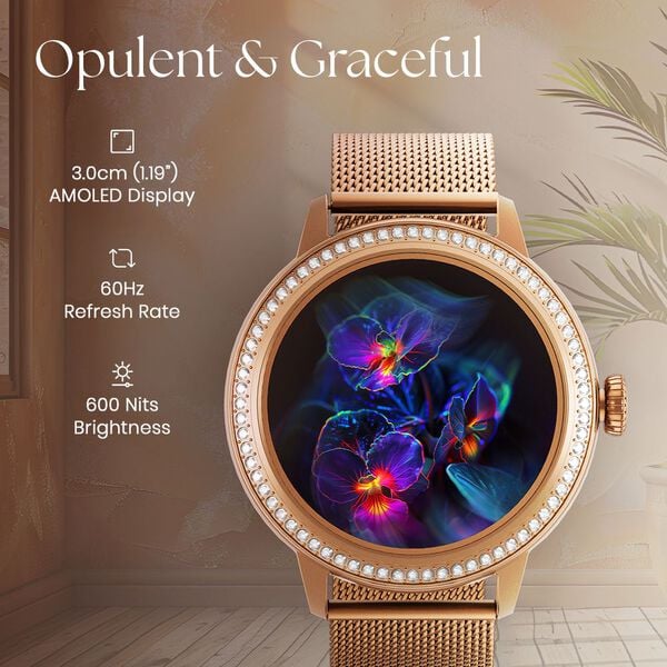 Titan Valerie Premium Smartwatch with All 316L SS construction, Skin Temp. Sensor, Women’s Health, SingleSync BT Calling 95292QM01