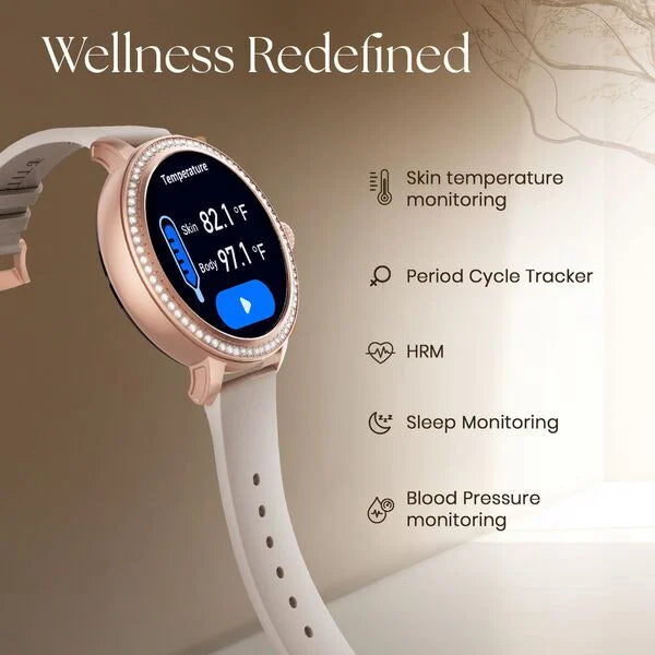 Titan Valerie Premium Smartwatch with All 316L SS construction, Skin Temp. Sensor, Women’s Health, SingleSync BT Calling 95292QM01