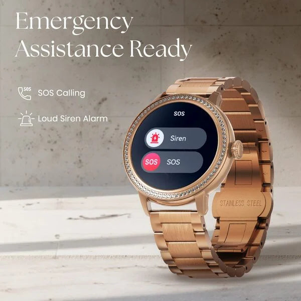 Titan Valerie Premium Smartwatch with All 316L SS construction, Skin Temp. Sensor, Women’s Health, SingleSync BT Calling 95292QM01