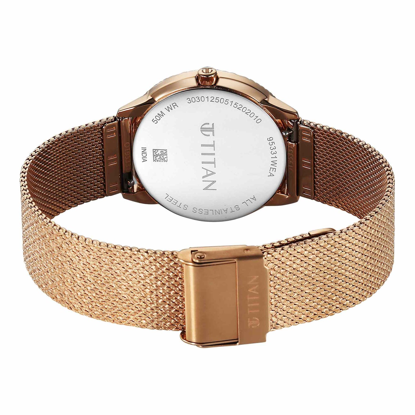 Titan Purple Oro Time Quartz Green Dial Rose Gold Strap Watch For Ladies