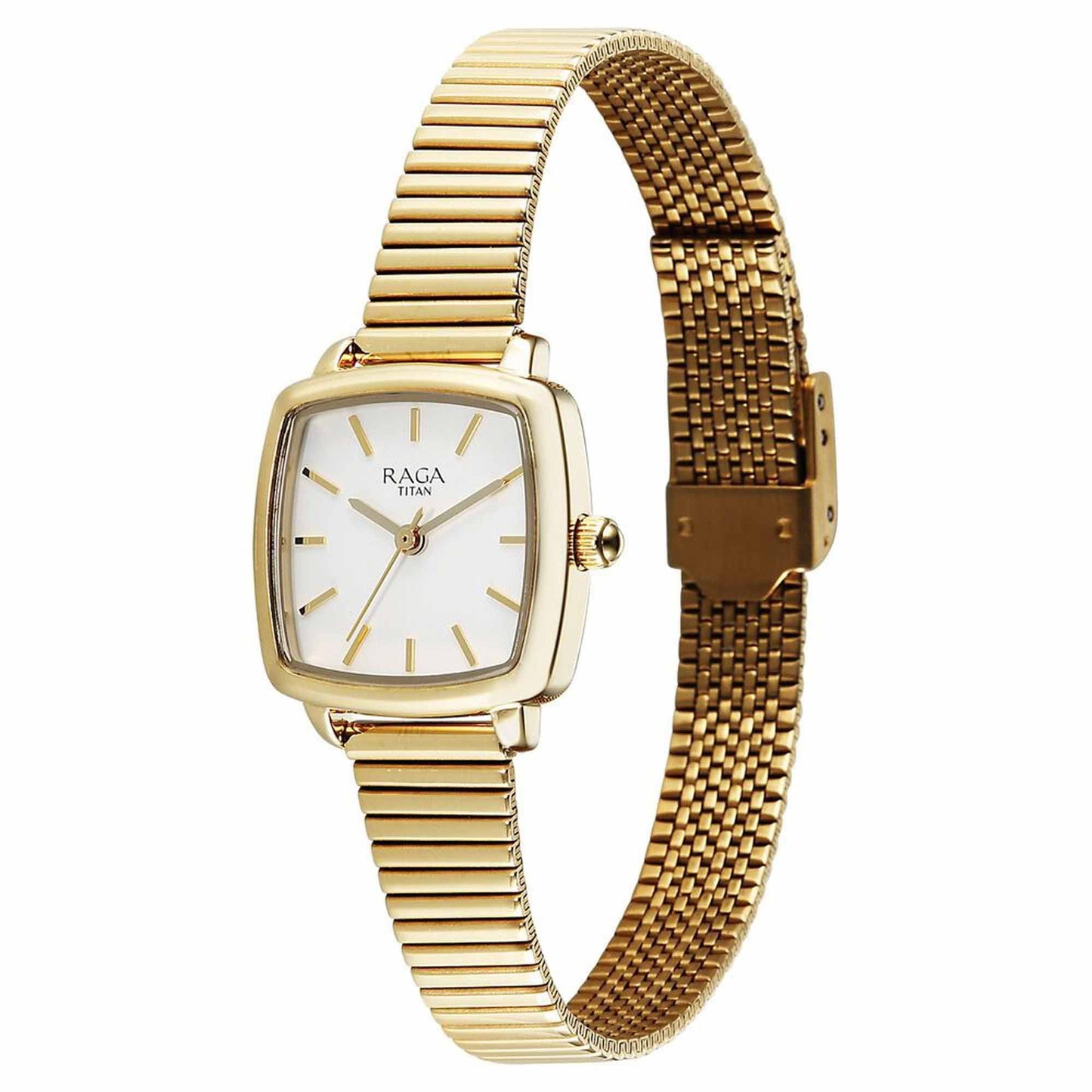 Titan Raga Showstopper Quartz Analog Champagne Dial Metal Strap Watch For Women