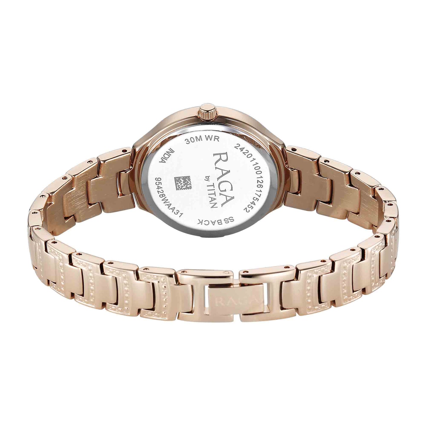 Titan Raga Pink Dial Rose Gold Metal Strap Analog Watch for Women