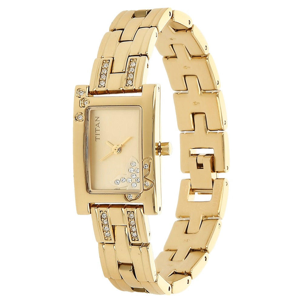 Titan Quartz Analog Champagne Dial Metal Strap Watch for Women