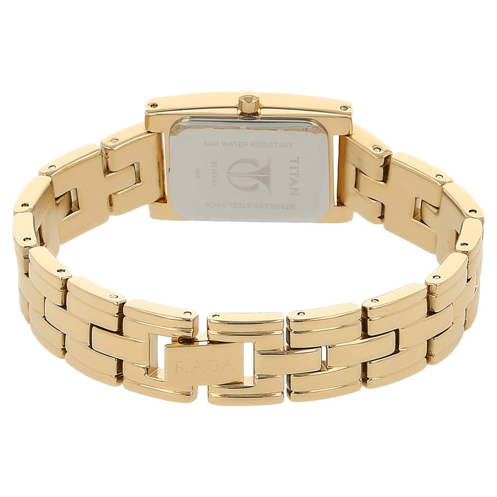 Titan Quartz Analog Champagne Dial Metal Strap Watch for Women