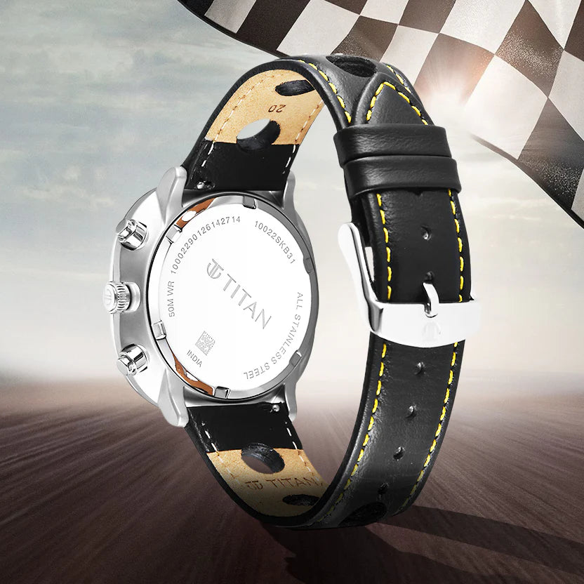 Titan Racecraft Green Dial Black Leather Strap Chronograph Watch for Men