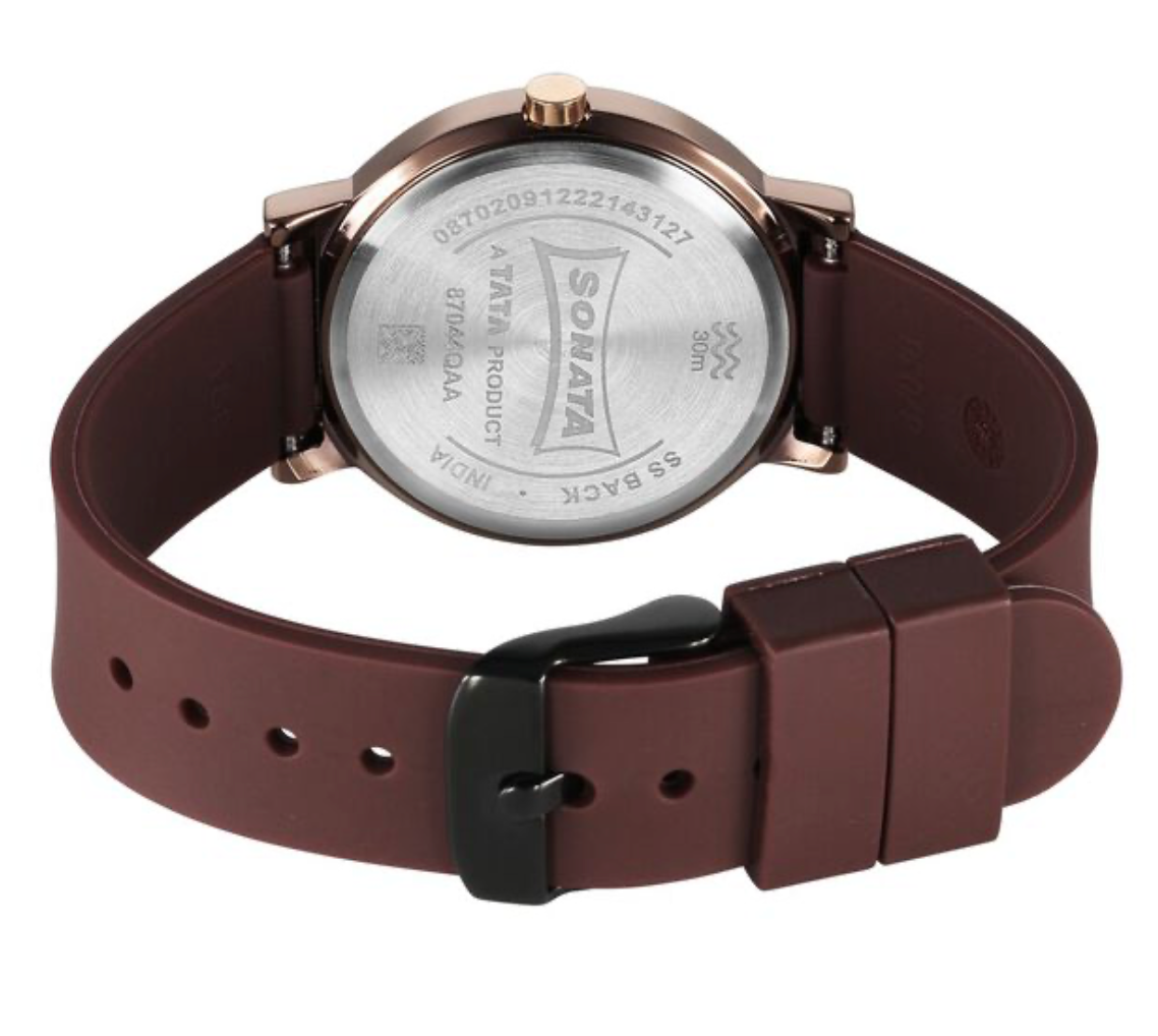 Sonata Essentials Brown Dial Polyurethane Strap Watch for Women 87044KP01