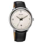 Titan Timeless Treasures Quartz Analog with Date White Dial With Black Color Leather Strap Watch For Men