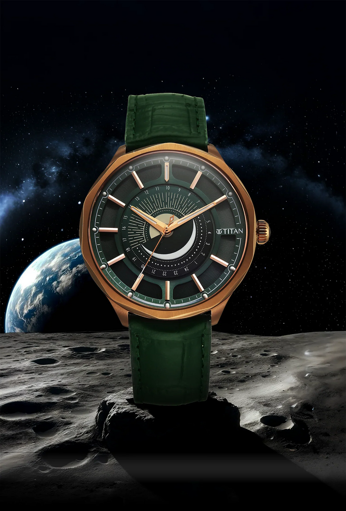 Titan Stellar Analog with Sun Moon Disc Green Dial Watch