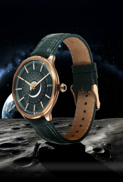 Titan Stellar Analog with Sun Moon Disc Green Dial Watch