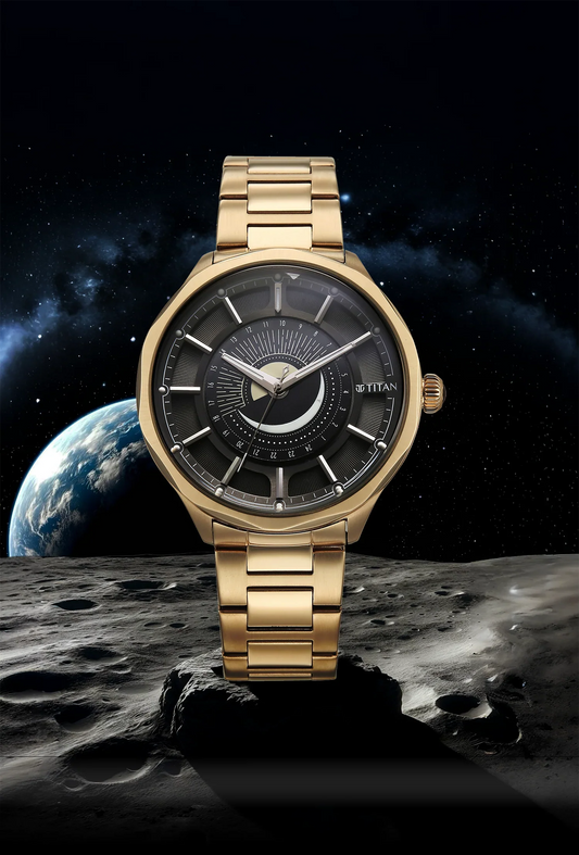 Titan Stellar Analog with Sun Moon Disc Black Dial Watch