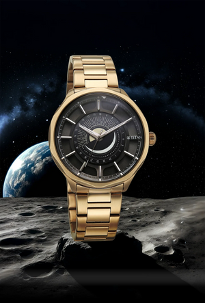 Titan Stellar Analog with Sun Moon Disc Black Dial Watch