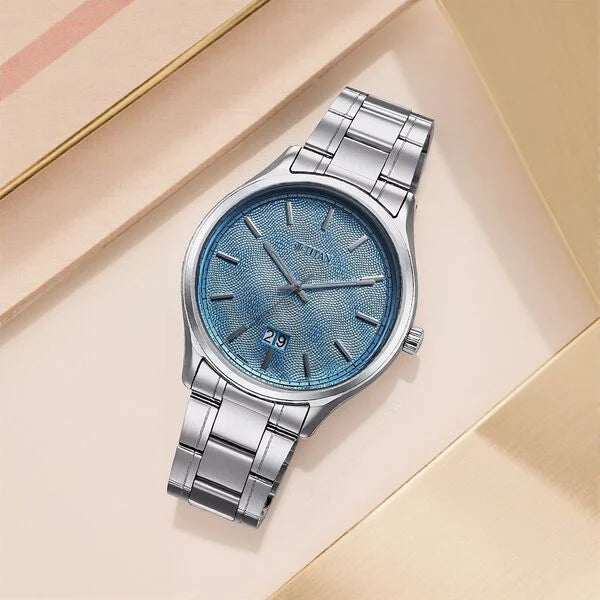 Titan Palette Of Time Quartz Analog with Date Blue Dial Stainless Steel Strap Watch For Men