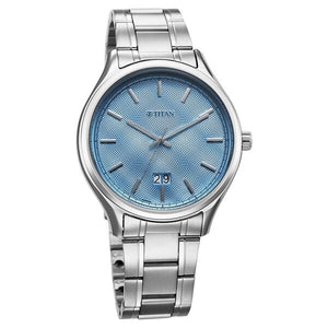 Titan Palette Of Time Quartz Analog with Date Blue Dial Stainless Steel Strap Watch For Men
