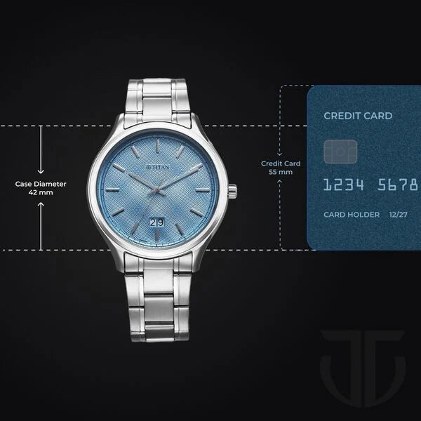 Titan Palette Of Time Quartz Analog with Date Blue Dial Stainless Steel Strap Watch For Men