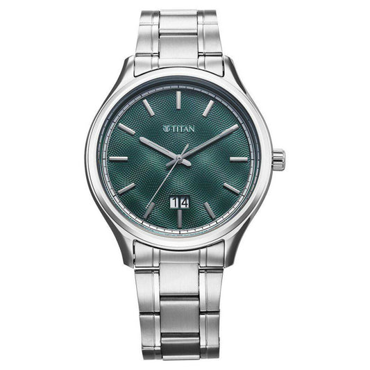 Titan Palette Of Time Quartz Analog with Date Green Dial Stainless Steel Strap Watch For Men