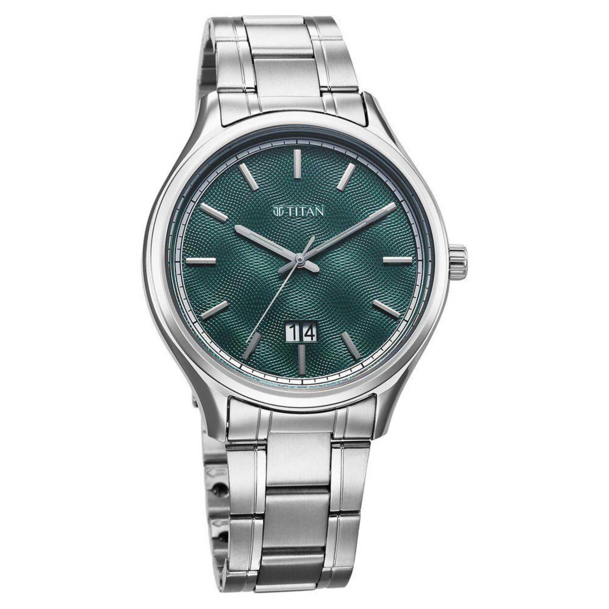 Titan Palette Of Time Quartz Analog with Date Green Dial Stainless Steel Strap Watch For Men