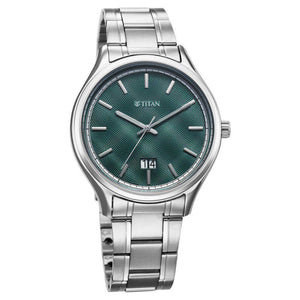 Titan Palette Of Time Quartz Analog with Date Green Dial Stainless Steel Strap Watch For Men