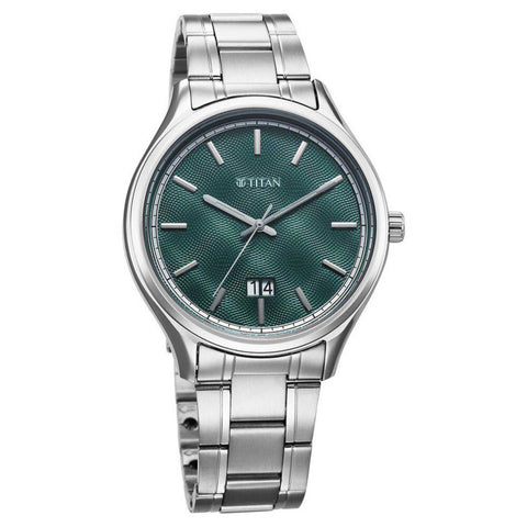Titan Palette Of Time Quartz Analog with Date Green Dial Stainless Steel Strap Watch For Men