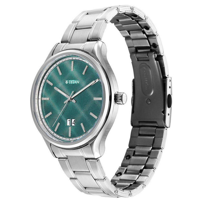 Titan Palette Of Time Quartz Analog with Date Green Dial Stainless Steel Strap Watch For Men