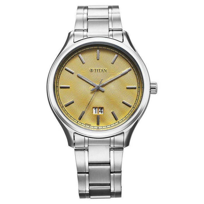 Titan Palette Of Time Quartz Analog with Date Yellow Dial Stainless Steel Strap Watch For Men