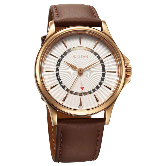 Titan Mens Karishma Strap Material Leather Dial Colour Silver 10038WL01