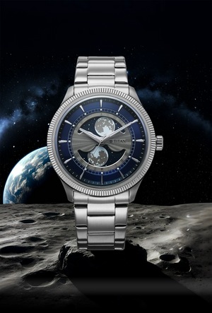 Titan Stellar Analog with Dual Moon Blue Phase Dial Watch
