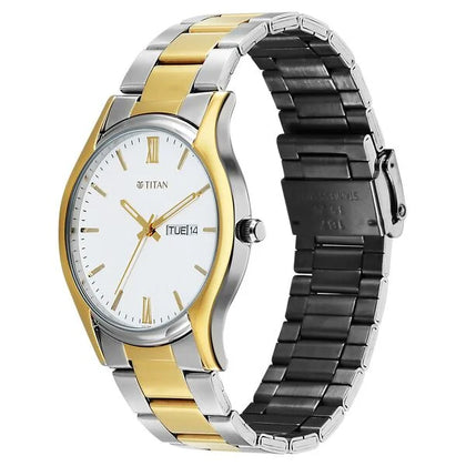 Titan Silver Dial Two Toned Metal Strap Analog with Day Date Watch for Men