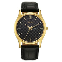 Titan Black Dial Leather Strap Analog with Day Date Watch for Men