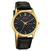 Titan Black Dial Leather Strap Analog with Day Date Watch for Men