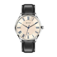 Titan Workwear Beige Dial Black Stainless Steel Strap Analog Watch for Men