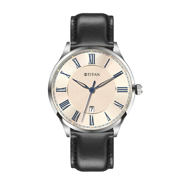 Titan Workwear Beige Dial Black Stainless Steel Strap Analog Watch for Men