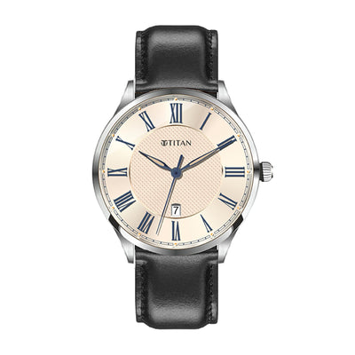 Titan Workwear Beige Dial Black Stainless Steel Strap Analog Watch for Men