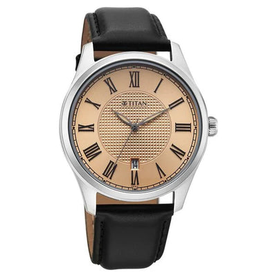 Titan Workwear Beige Dial Black Stainless Steel Strap Analog Watch for Men