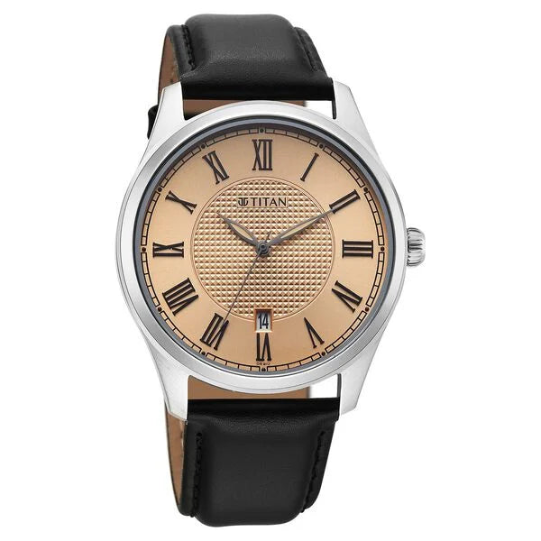 Titan Workwear Beige Dial Black Stainless Steel Strap Analog Watch for Men