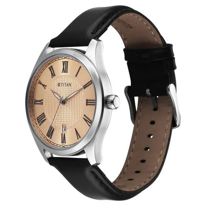 Titan Workwear Beige Dial Black Stainless Steel Strap Analog Watch for Men