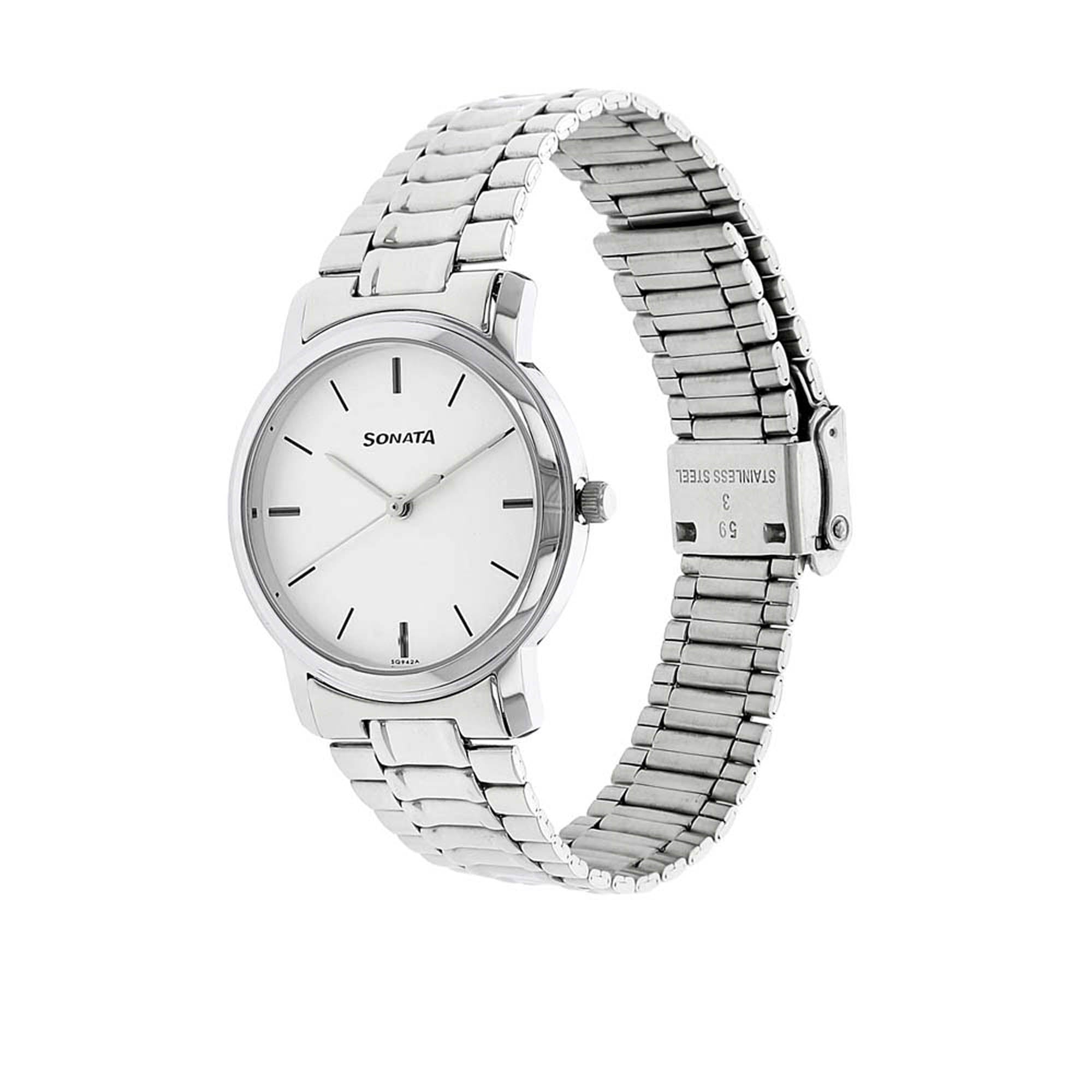 Sonata White Dial Analog Watch for Men 1013SM01