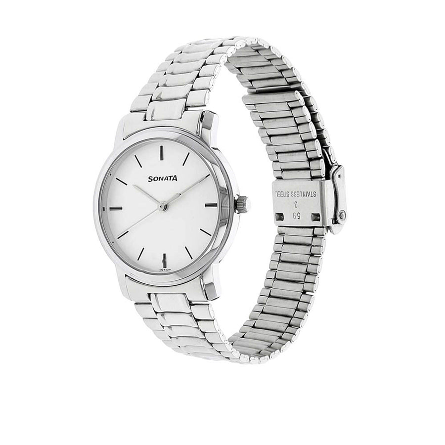 Sonata White Dial Analog Watch for Men 1013SM01