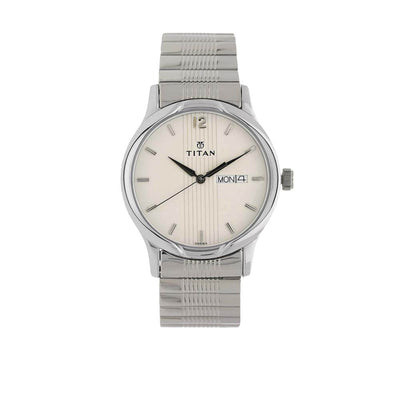 Titan Quartz Analog with Day and Date Silver Dial Stainless Steel Strap Watch for Men