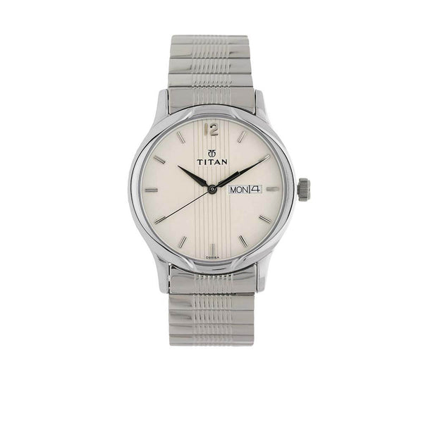 Titan Quartz Analog with Day and Date Silver Dial Stainless Steel Strap Watch for Men