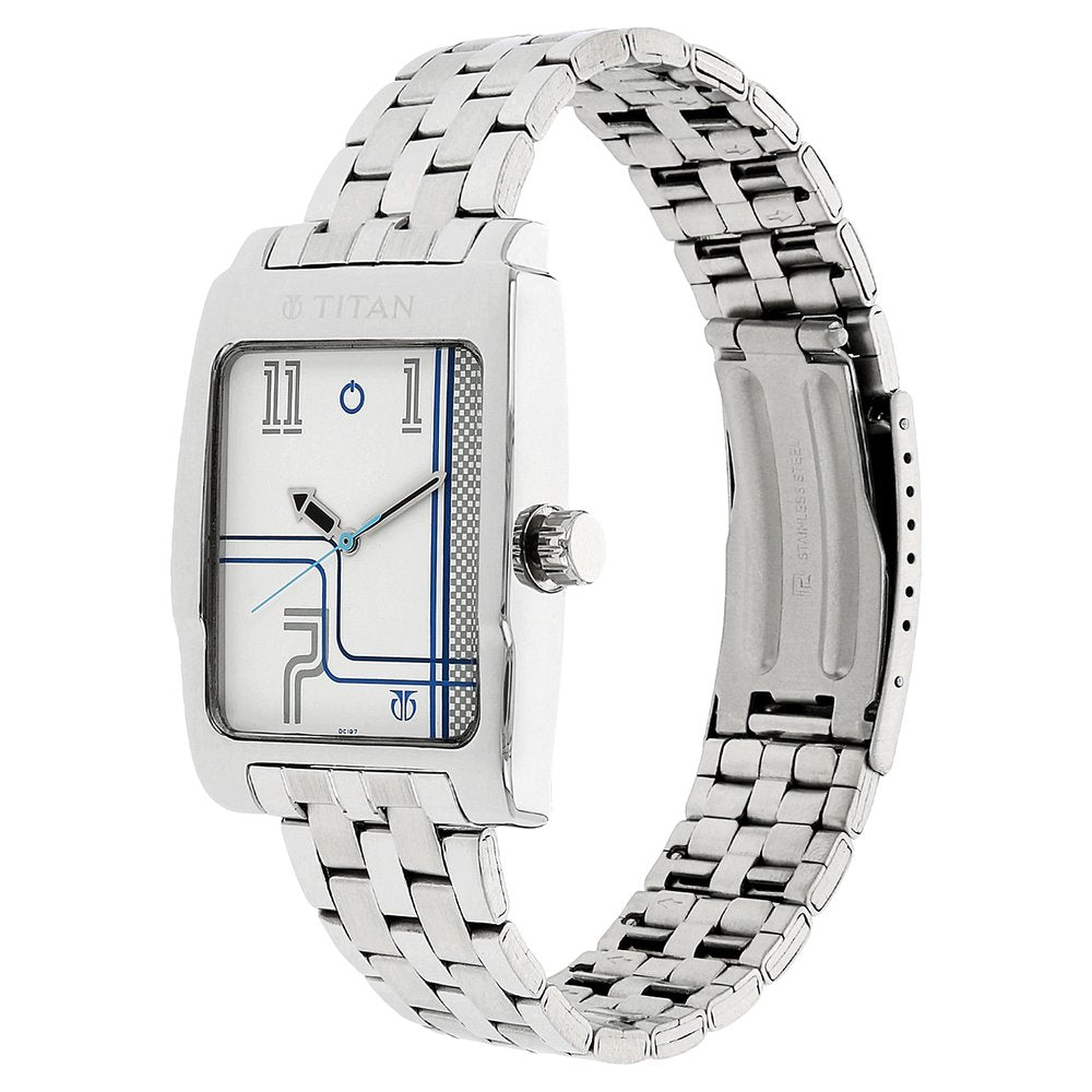 Titan Quartz Analog White Dial Stainless Steel Strap Watch for Men