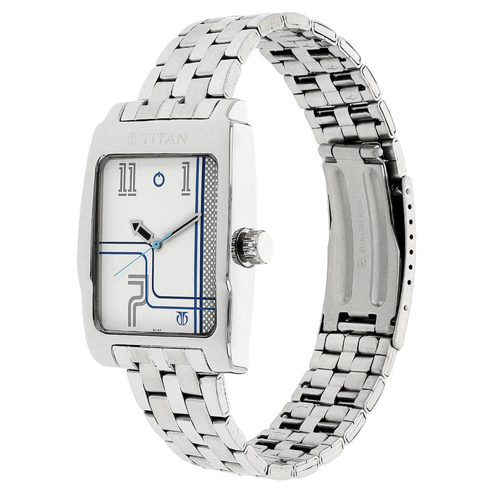 Titan Quartz Analog White Dial Stainless Steel Strap Watch for Men